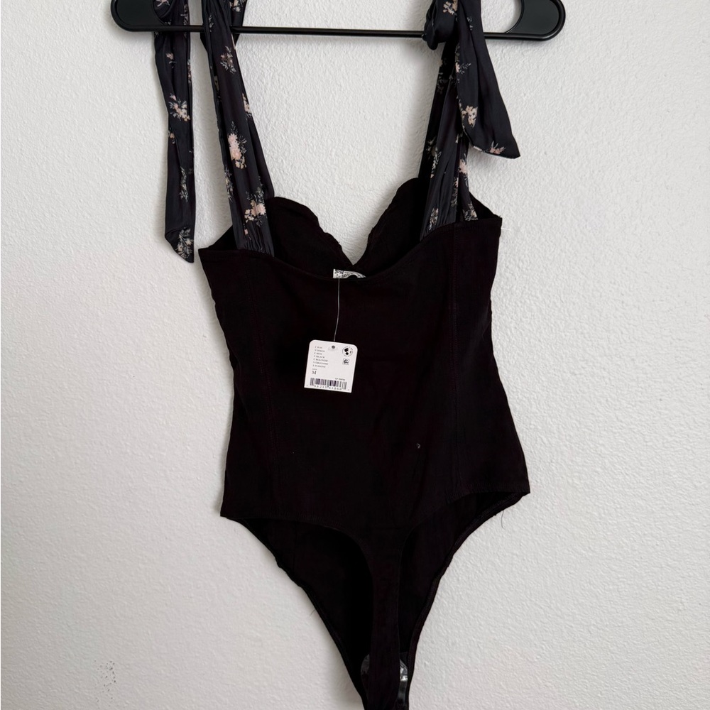 Free people Movement by Free People Black Bodysuit with Floral Accents - Picture 5 of 8